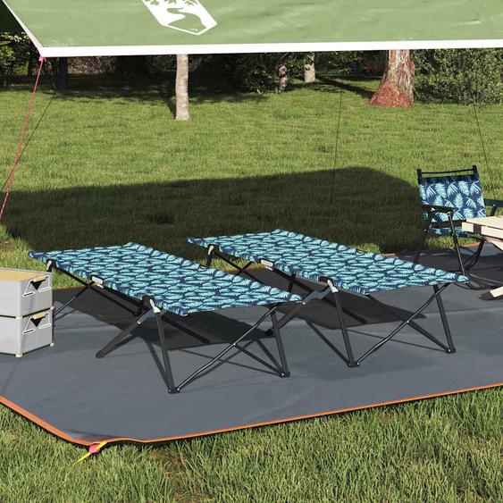 Lit de camping pliant 2 pcs Motif de feuille 206 x 76 x 74 cm