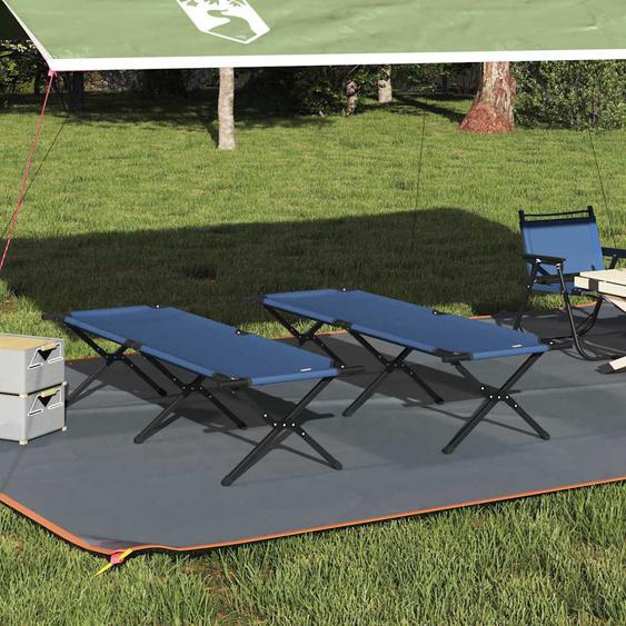 Lit de camping pliant Bleu Tissu Oxford