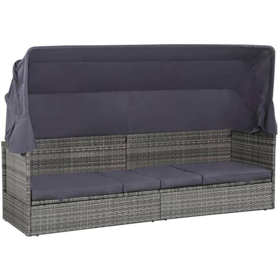 Lit de jardin avec auvent Gris 205x62 cm Résine tressée