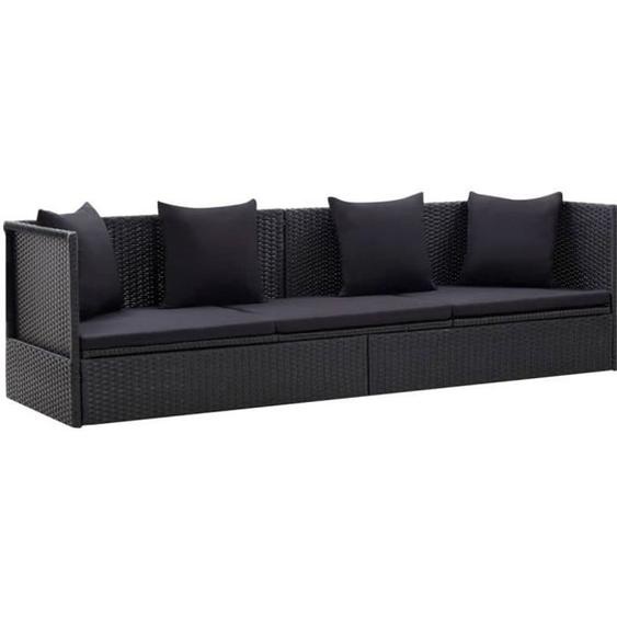 Lit de jardin en résine tressée VIDAXL - Noir - Pour 4 personnes - Dimensions 200x60x58cm
