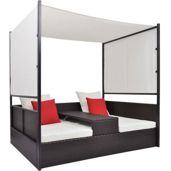 Lit de jardin - vidaXL - 190x130 cm - Résine tressée - Baldaquin réglable - 2 personnes