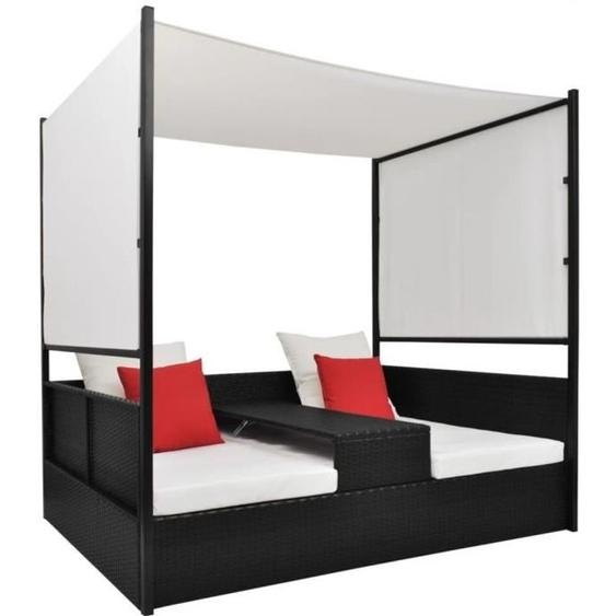 Lit de jardin - vidaXL - 190x130 cm - Résine tressée - Noir - Baldaquin réglable