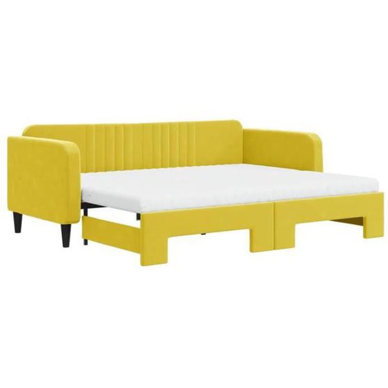 Lit de jour avec gigogne - MOTHINESSTO - YY08247 - Velours jaune - 90x200 cm - 2 matelas inclus