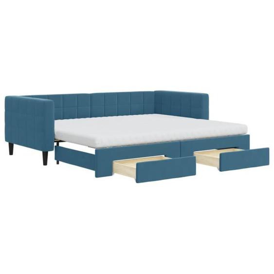 Lit de jour avec gigogne - MOTHINESSTO - YY12661 - Velours bleu - 2 matelas inclus - 2 tiroirs de rangement