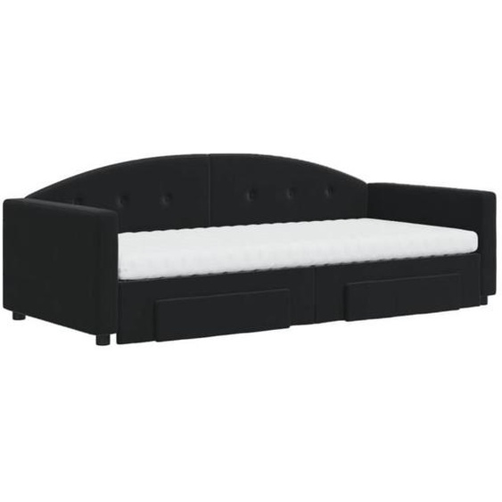 Lit de jour avec gigogne - SALUTUYA - BD2791 - Velours noir - 90x200 cm - 2 matelas inclus