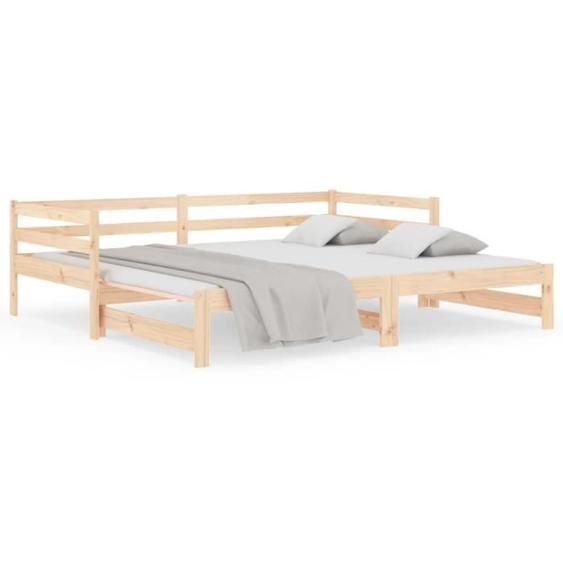 Lit de jour avec lit gigogne - ASHATA - 90x190 cm - Bois de pin massif - Design contemporain - 2/3 places