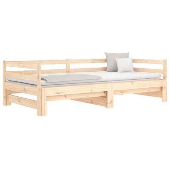 Lit de jour avec lit gigogne - MOTHINESSTO - 90x190 cm - Bois de pin massif - 2 places - Design contemporain