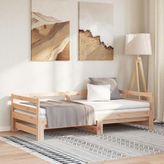 Lit de jour avec lit gigogne en bois de pin massif - V GEBY - Type2024082622 - Design à lattes - 1 personne