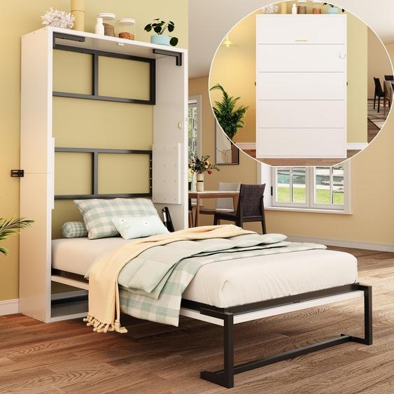 Lit de jour Merax, lit escamotable 90 x 200 cm avec structure métallique, lit pliant peu encombrant avec sommier à lattes, lit denfant avec fixation murale verrouillable, blanc