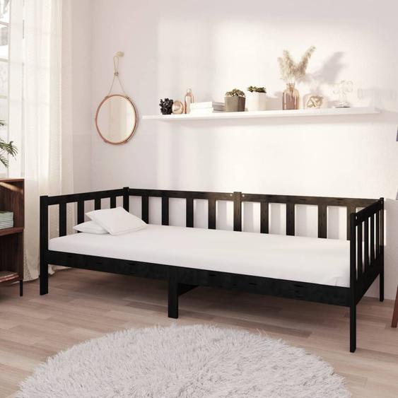 Lit de jour sans matelas noir bois de pin massif 90x200 cm