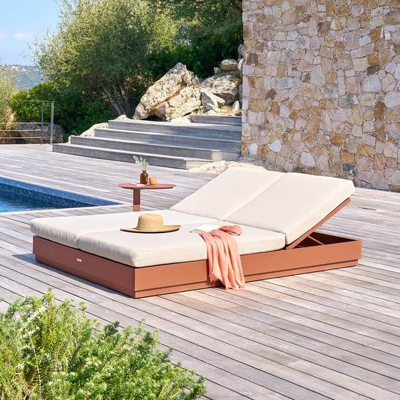 Lit de piscine ALLURE Beige / Acajou Aluminium traité époxy, Polyester Hespéride