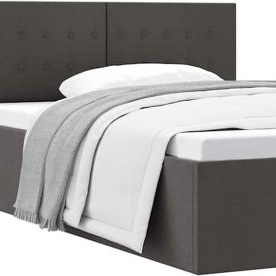 Lit de rangement design hydraulique gris foncé tissu 120×200 cm, Lits classiques 2024 Nouveau