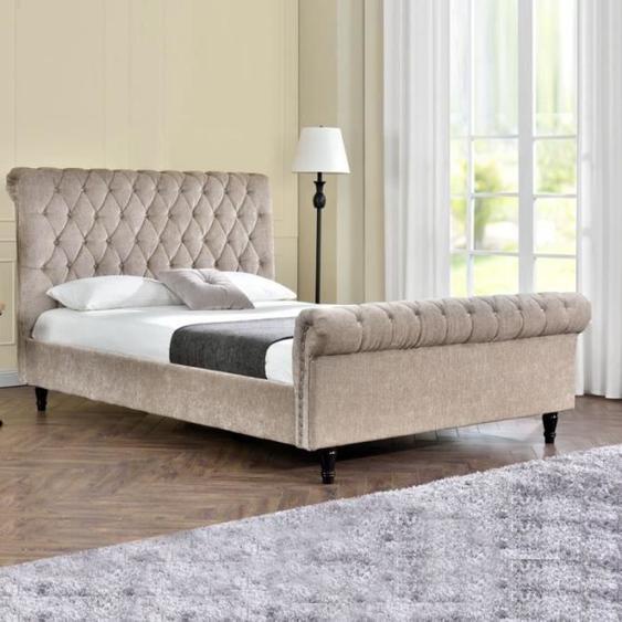Lit design Kapaldi haute tête de lit - 140x190 - Beige