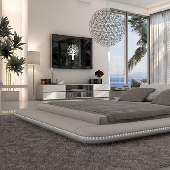 Lit design simili blanc 180x200 cm LED - Apex -  Sans sommier