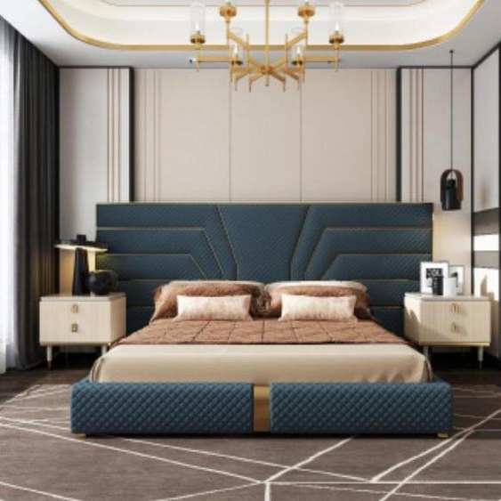 Lit Designer 180x200 Cuir synthétique Lits Double Chambre à coucher Luxe Mariage Hôtel