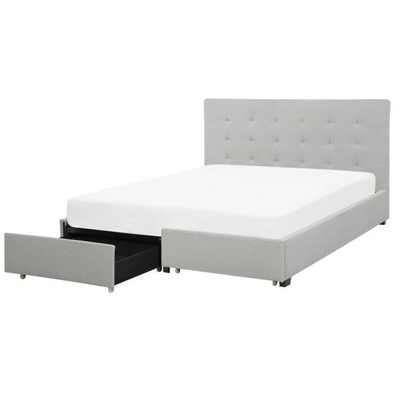 Lit double en tissu gris clair avec coffre 180 x 200 cm LA ROCHELLE