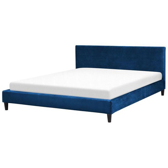 Lit double en velours bleu foncé 180x200 cm FITOU