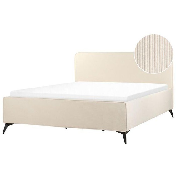 Lit double en velours côtelé beige 180 x 200 cm VALOGNES