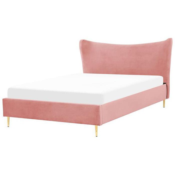 Lit double en velours rose 160 x 200 cm CHALEIX