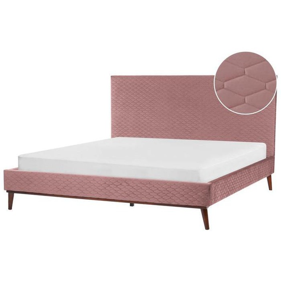 Lit double en velours rose 180 x 200 cm BAYONNE