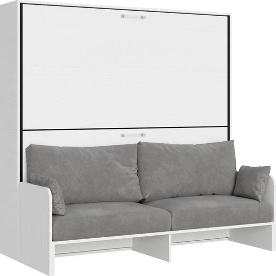 ITAMOBY - Armoire lit escamotable horizontal superposé 2 couchages 85 Kando Sofa avec matelas Frêne Blanc -A20