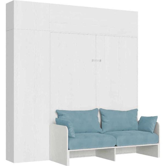 ITAMOBY - Armoire lit queen size escamotable vertical 160 Kentaro Sofa avec meublier Frêne Blanc-A33