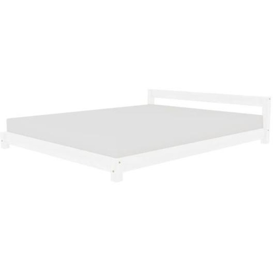 Lit double scandinave COMFY 160 x 200 blanc - GENERIQUE - A monter soi-même - Enfant - A lattes - Bois massif