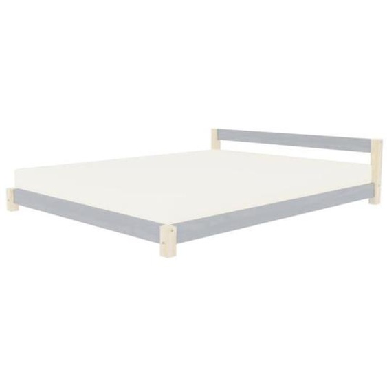 Lit double scandinave COMFY 180 x 200 gris et naturel - GENERIQUE - Bois massif - Enfant - A lattes
