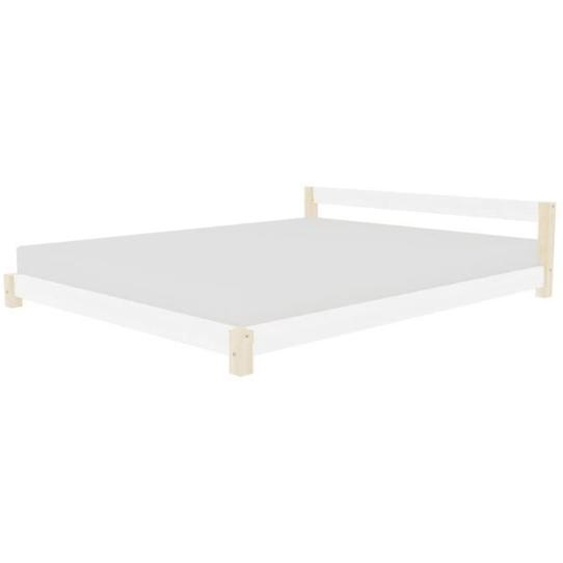 Lit double scandinave - GENERIQUE - COMFY - Bois massif - Blanc - 180x200 cm