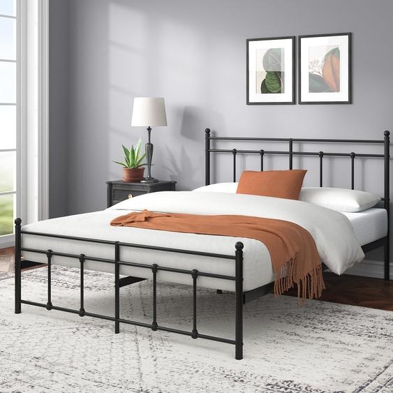 Lit en métal 135x190 cm avec espace de rangement, couleur noire