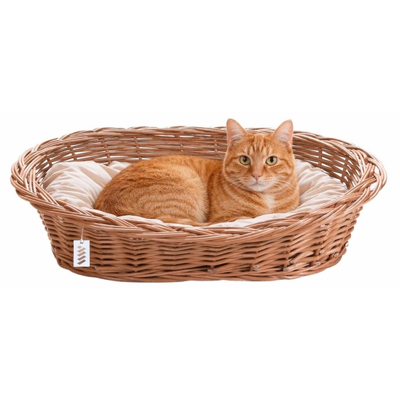 Lit en osier pour chiens, chats et autres animaux, doux, couchage, panier avec coussin, 2 pièces, K30 - Crème