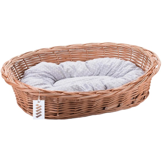 Lit en osier pour chiens, chats et autres animaux, doux, couchage, panier avec coussin, 2 pièces, K61 - points blancs sur gris