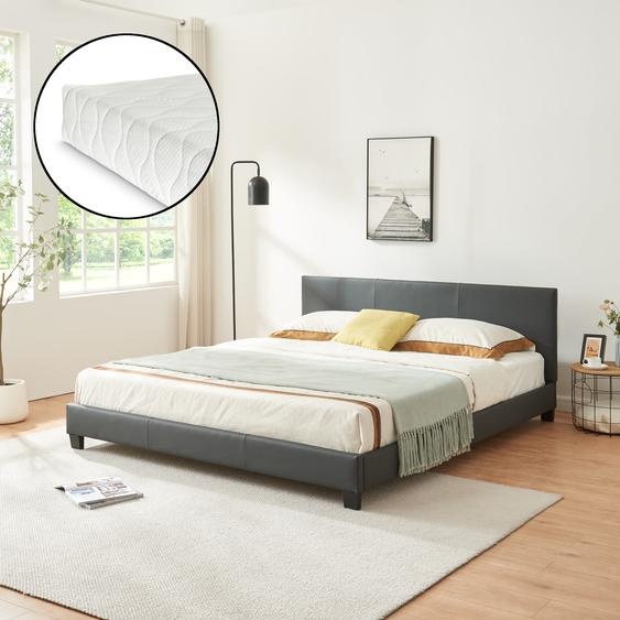 Lit en similicuir Albacete avec matelas similicuir 180x200 cm gris foncé