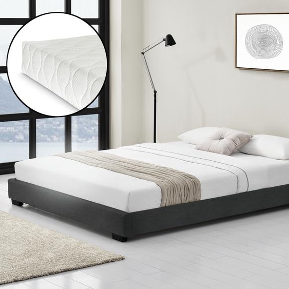Lit en similicuir avec matelas en mousse froide et sommier à lattes 180x200 cm Lit rembourré en similicuir avec matelas ÖKO-TEX Standard 100 Lit double imitation cuir Lit conjugal en noir Corium