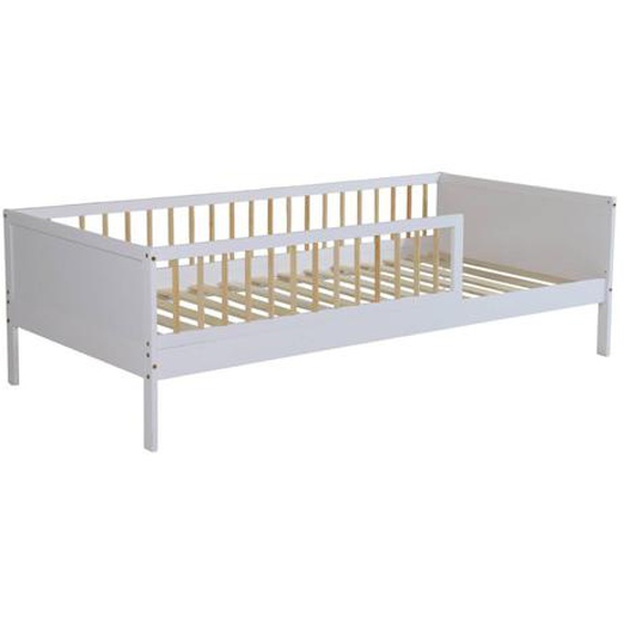 Lit Enfant 90 X 190 Cm Pin Naturel Sommier À Lattes Inclus Elio Blanc