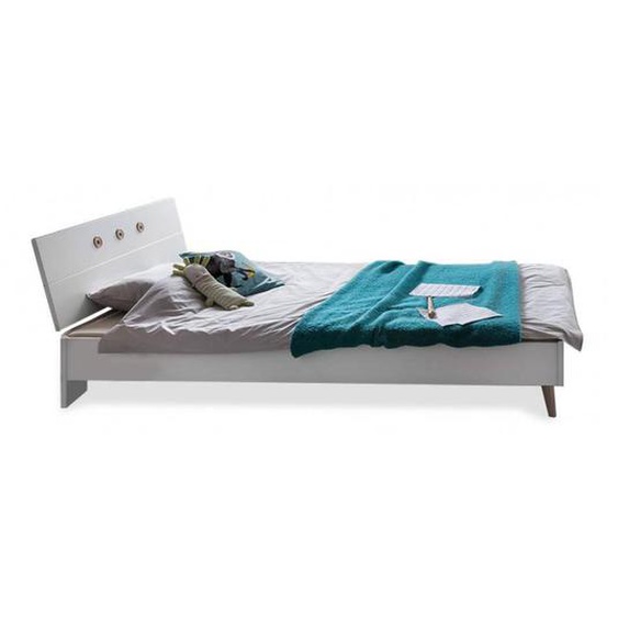 Lit enfant ALBORG 90*200 cm style scandinave blanc rechampis décor chêne