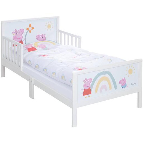 Lit Enfant Avec Barrières De Sécurité Et Linge De Lit Blanc / Peppa Pig