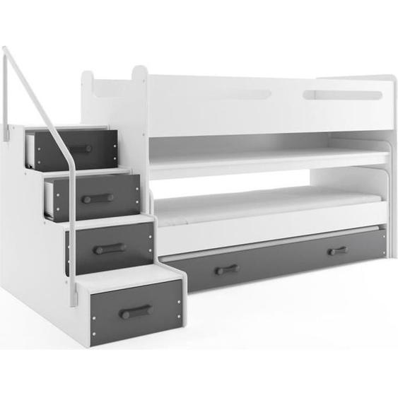Lit enfant avec bureau MAX 1 avec 3 couchages 200x80, 190x80, 180x80 en blanc+gris