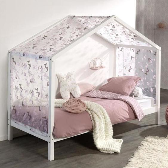 Lit Enfant Cabane & Voile dallas Ii 90x200cm Blanc - Paris Prix - Bois massif - A lattes - Maison