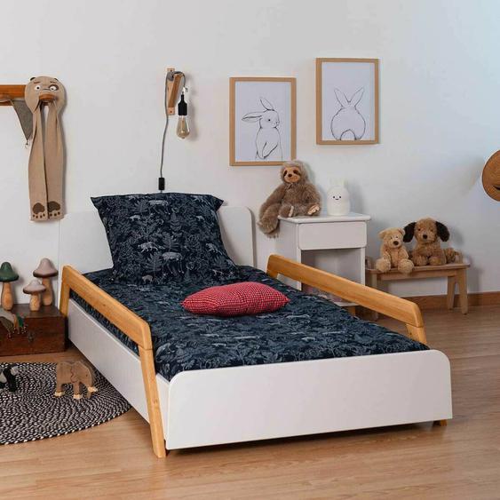 Lit Enfant Évolutif Avec Barrières Bois Massif Dixia Blanc Et Bois