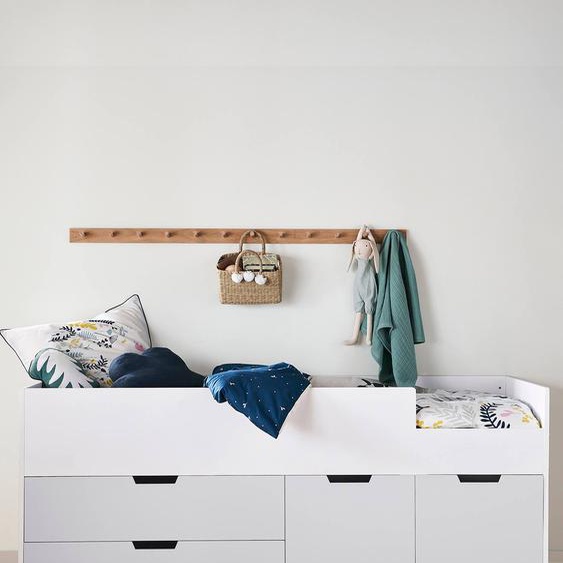 Lit enfant mi-hauteur XL avec rangements LIGNE PASSE-PASSE blanc - gris
