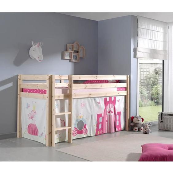 Lit Enfant Pino Princesse Naturel - Paris Prix - 90x200 cm - Sommier Inclus - Pin Scandinave MDF