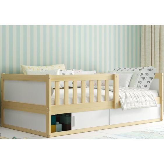 Lit enfant SMART2 80x160 Barrière de sécurité- Sommier a Lattes- Bois massif-Pin- Sans matelas (pin)