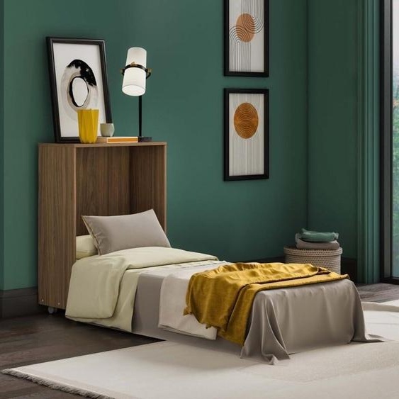 Lit escamotable Magic Noce Clair - Gain de place, pliable avec matelas inclus - 100% fabriqué en Italie, structure à sommier pliable et orthopédique