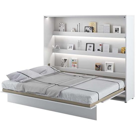 Lit escamotable mural, modèle BC-14, horizontal, dimensions 160x200 cm, pour chambre à coucher, couleur blanche brillante