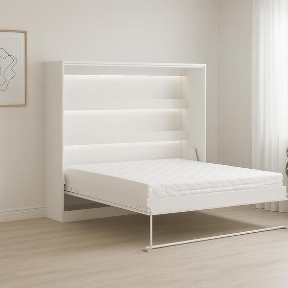 Lit escamotable Perfekt 140x200 un horizontal qui allie design et fonctionnalité Blanc + Noir