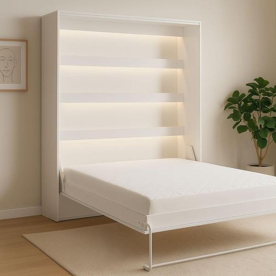 Lit escamotable Perfekt 160x200 un lit vertical qui allie design et fonctionnalité avec matelas blanc