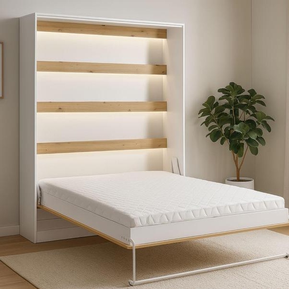 Lit escamotable Perfekt 160x200 un vertical qui allie design et fonctionnalité avec matelas chne + noir