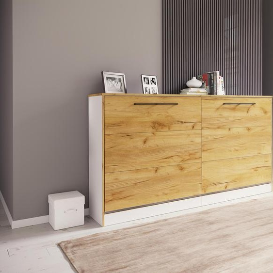 Lit escamotable VCM  H. 114 x L. 213 x P. 43 cm, lit escamotable mural horizontal avec sommier à lattes 90 x 200 cm, lit escamotable, commode Smalu