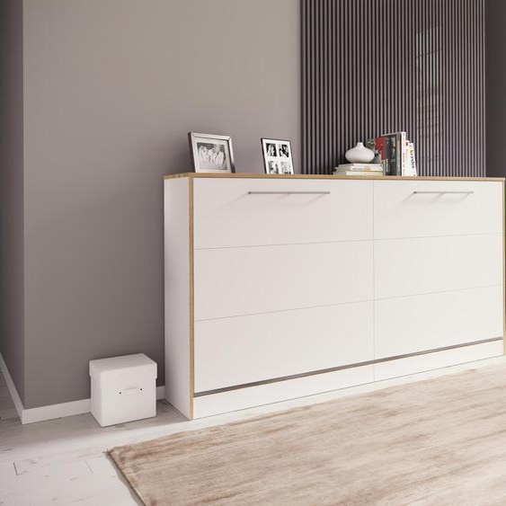 Lit escamotable VCM  H. 114 x L. 213 x P. 43 cm, lit escamotable mural horizontal avec sommier à lattes 90 x 200 cm, lit escamotable, commode Smalu